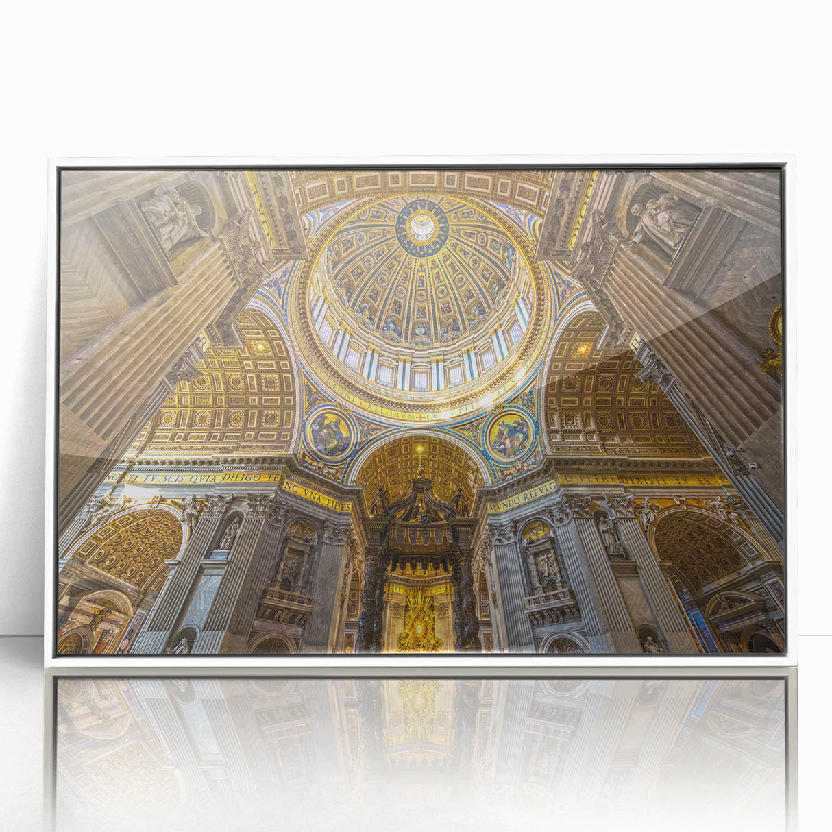 Art deco poster of the Vatican scenery in muted tones on white acrylic, ideal for modern art wall decor.