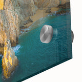 Large abstract wall art depicting Baja California scenery in muted earth tones on acrylic glass.