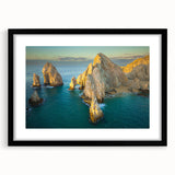 Extra large abstract art print of Baja California scenery in vibrant, textured colors on a black framed canvas.