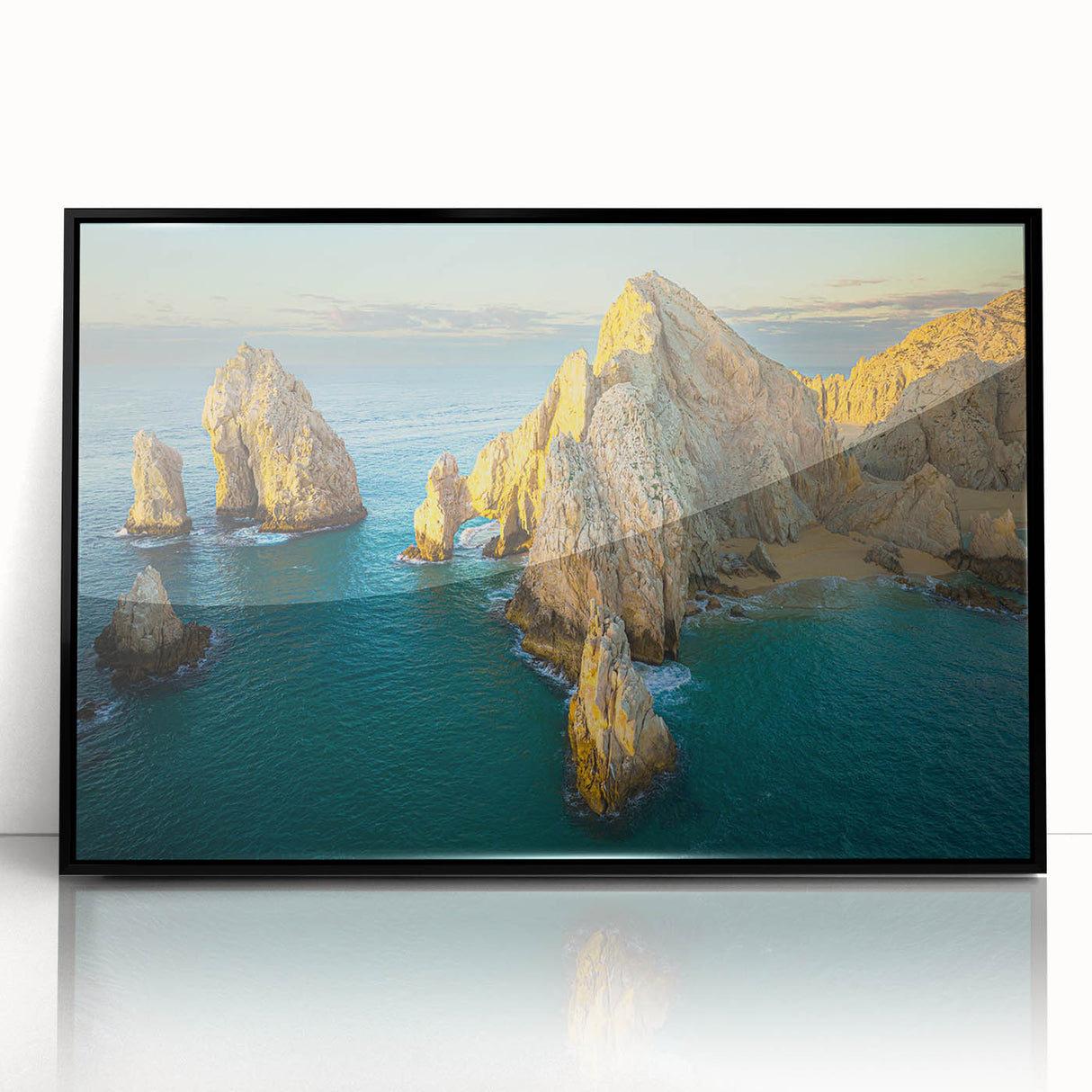 Large abstract wall art depicting the Baja California scenery in mid-century modernist style.