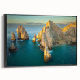 Black and white framed canvas of Baja California landscape, ideal for bedroom wall decor.