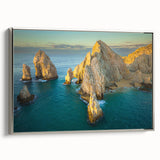 Framed canvas of a vintage Baja California landscape painting in vibrant colors, ideal for living room decor.