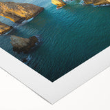 Art deco poster of Baja California scenery in pastel shades, ideal for dining room wall art, printed on rolled canvas.