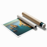 Extra large rolled print of Baja California scenery with vibrant floral elements, ideal for classy bathroom wall art.