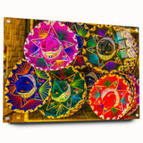 Large abstract depiction of Cabo San Lucas on acrylic glass, featuring vibrant blues and greens, ideal for dining room decor.