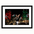 Extra large abstract art print of Mexico City, featuring vibrant, colorful textures on a black framed canvas.