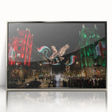 Mid-century modernist art depicting Mexico City scenery in acrylic, framed in silver, suitable for modern art wall decor.