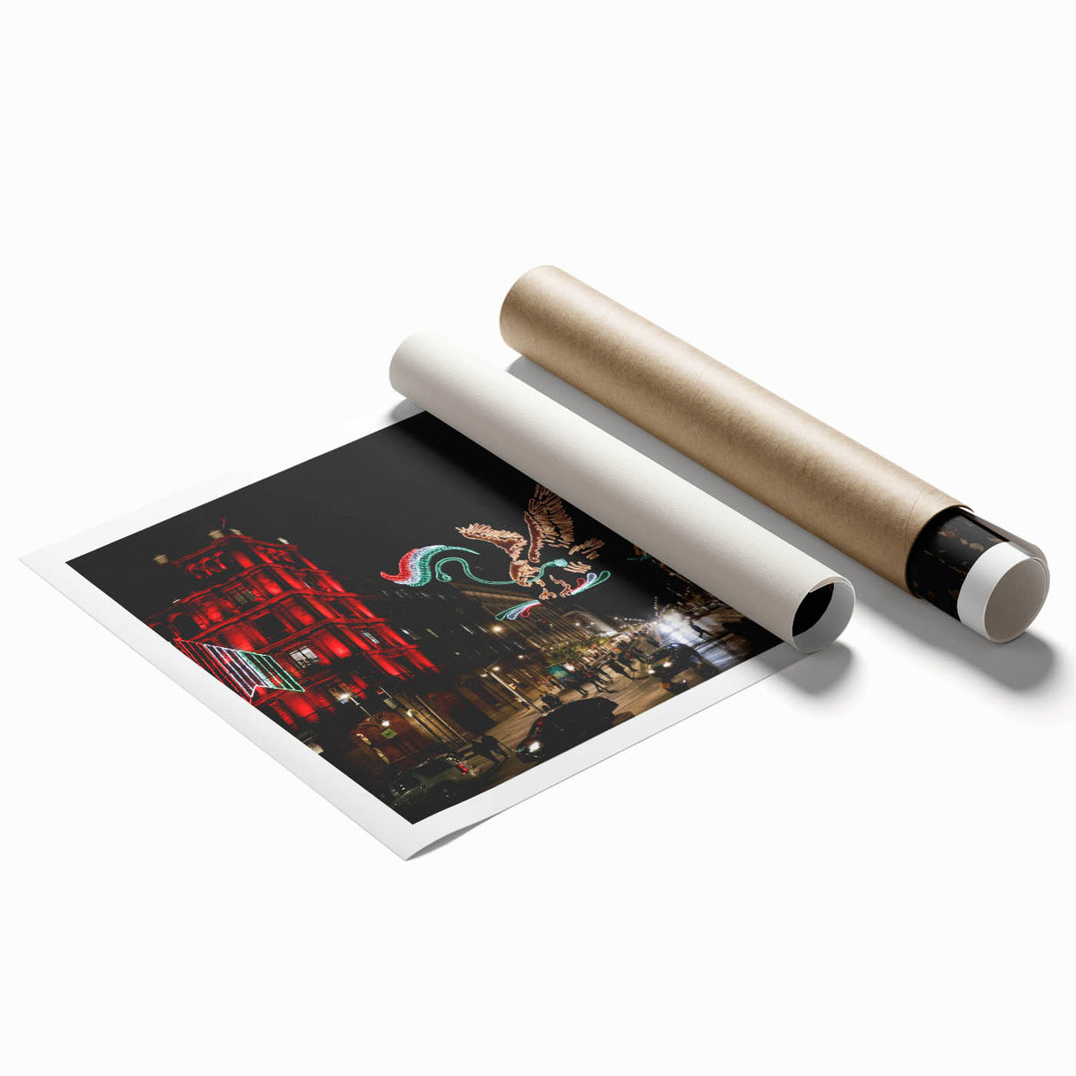 Extra large rolled print of Mexico City with vibrant floral art, ideal for classy bathroom wall art.