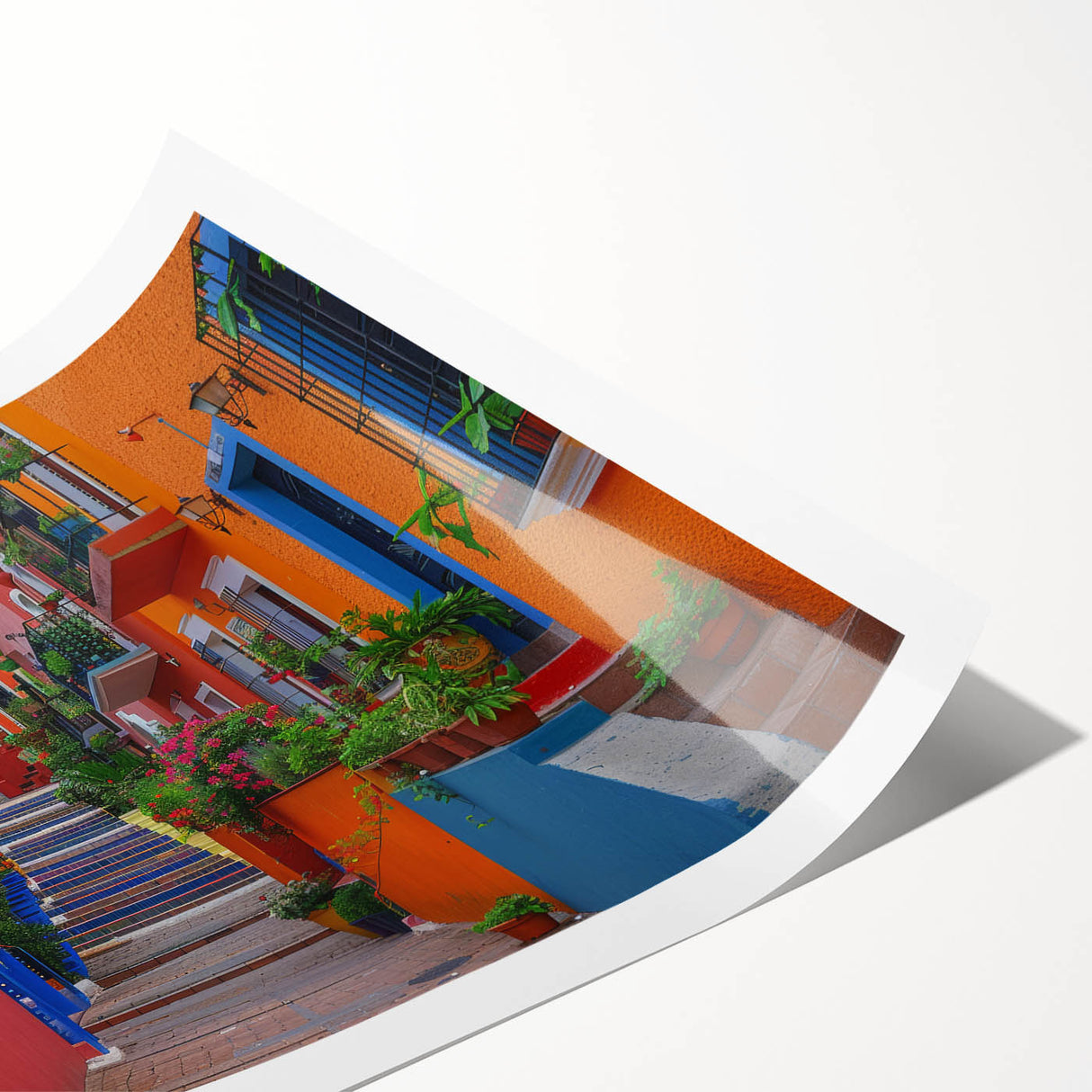 Extra large wall art featuring line art flowers over a Guanajuato scenery backdrop, printed on rolled canvas.