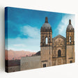 Stretched canvas print of a scenic Oaxaca landscape in earthy tones, ideal for kitchen wall art.