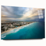 Acrylic print of a large abstract depiction of Quintana Roo scenery in vibrant blues and greens.