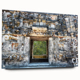 Large abstract wall art of Yucatan scenery in vibrant green and blue tones on acrylic glass.