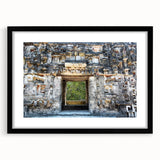 Extra large framed abstract art print depicting colorful Yucatán scenery, ideal for living room ambiance.