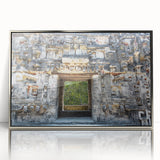 Mid-century modernist art depicting Yucatan scenery in muted earth tones on a framed acrylic.