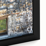 Extra large framed canvas of a textured Mexican Yucatan landscape in black with colorful accents.