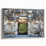 Framed canvas landscape art painting depicting a vintage-style Mexican Yucatan scenery in vibrant colors.