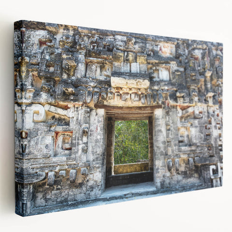 Scenic Yucatan landscape on stretched canvas, featuring lush greenery and tranquil water, in realistic style.