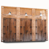 Acrylic print of Dubai skyline in muted earth tones, ideal for modern dining room decor.