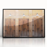 Large abstract wall art depicting Dubai skyline in muted gray and blue tones on a framed acrylic print.