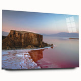 Large abstract wall art depicting a Middle Eastern scenery in muted earth tones on acrylic glass.