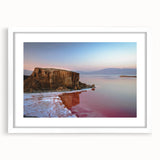 Abstract art print featuring a stylized Iranian landscape in earthy tones on a framed white mat, ideal for dining room decor.