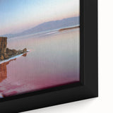 Extra large framed canvas depicting a textured, colorful Middle Eastern scenery in predominantly black tones.