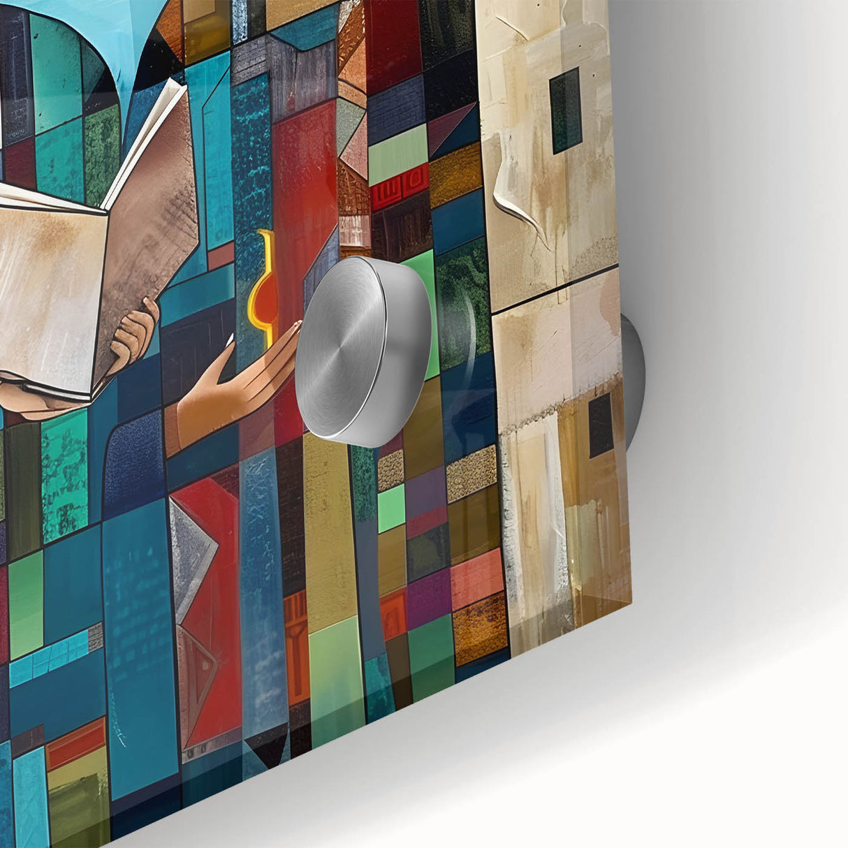 Large abstract wall art depicting a Middle Eastern Iraq scenery in muted earth tones on acrylic glass.