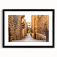 Extra large abstract art print of Jerusalem in vibrant, textured colors on a black framed canvas.