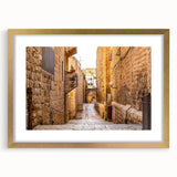 Extra large wall art featuring an abstract depiction of Jerusalem in textured gold and brown tones on a framed canvas.