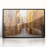 Large abstract wall art depicting Jerusalem skyline in muted grays on framed acrylic, suitable for modern living room decor.