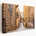 Jerusalem cityscape on large stretched canvas featuring earthy and muted tones, suitable for kitchen wall art.