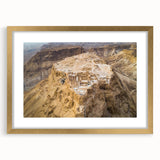Extra large textured abstract art print depicting Middle Eastern scenery in muted gold and brown tones, framed with mat.