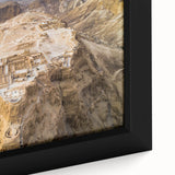 Extra large framed canvas featuring a textured, colorful Middle Eastern scenery in muted earth tones.