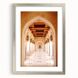 Textured abstract art print of Middle Eastern scenery in muted earth tones, framed in silver, ideal for bedroom art.