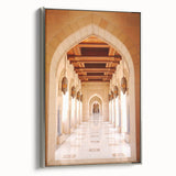 Framed canvas landscape art painting depicting a serene Omani scenery in muted earth tones, ideal for living room decor.