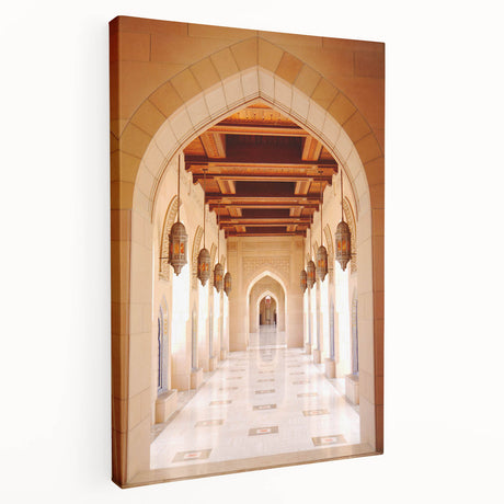 Middle Eastern landscape on large stretched canvas, featuring muted earth tones, ideal for kitchen wall decor.