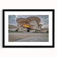 Extra large abstract art print of a colorful, textured Middle Eastern Qatar scenery on a black framed mat.