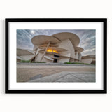 Extra large abstract art print of a colorful, textured Middle Eastern Qatar scenery on a black framed mat.