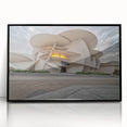 Large abstract wall art depicting a Middle Eastern Qatar scenery in black and white tones on a framed acrylic.