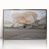Acrylic print of a Qatar scenery in gold tones, framed, ideal for modern art wall decor.