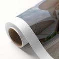 Art Deco style poster of Qatar scenery in muted earth tones on rolled canvas.