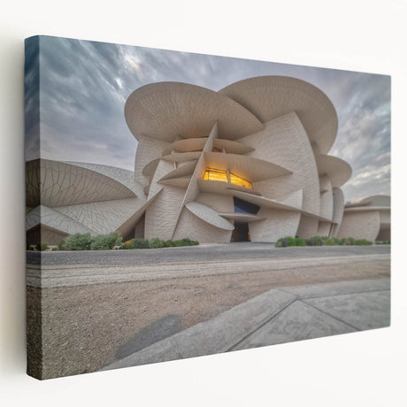 Large canvas print depicting a Qatar cityscape in muted earth tones, suitable for kitchen wall art.