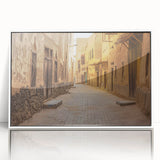 Art deco style poster of a Middle Eastern scenery in muted earth tones on framed acrylic, suitable for modern art wall decor.