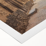 Art deco poster of a Middle Eastern landscape in muted earth tones on rolled canvas, suitable for dining room decor.