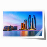 Extra large rolled print of Abu Dhabi scenery with floral elements in soft pastel colors.