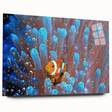 Large abstract wall art depicting the serene Fiji coastline in soft blue and white tones on acrylic glass.