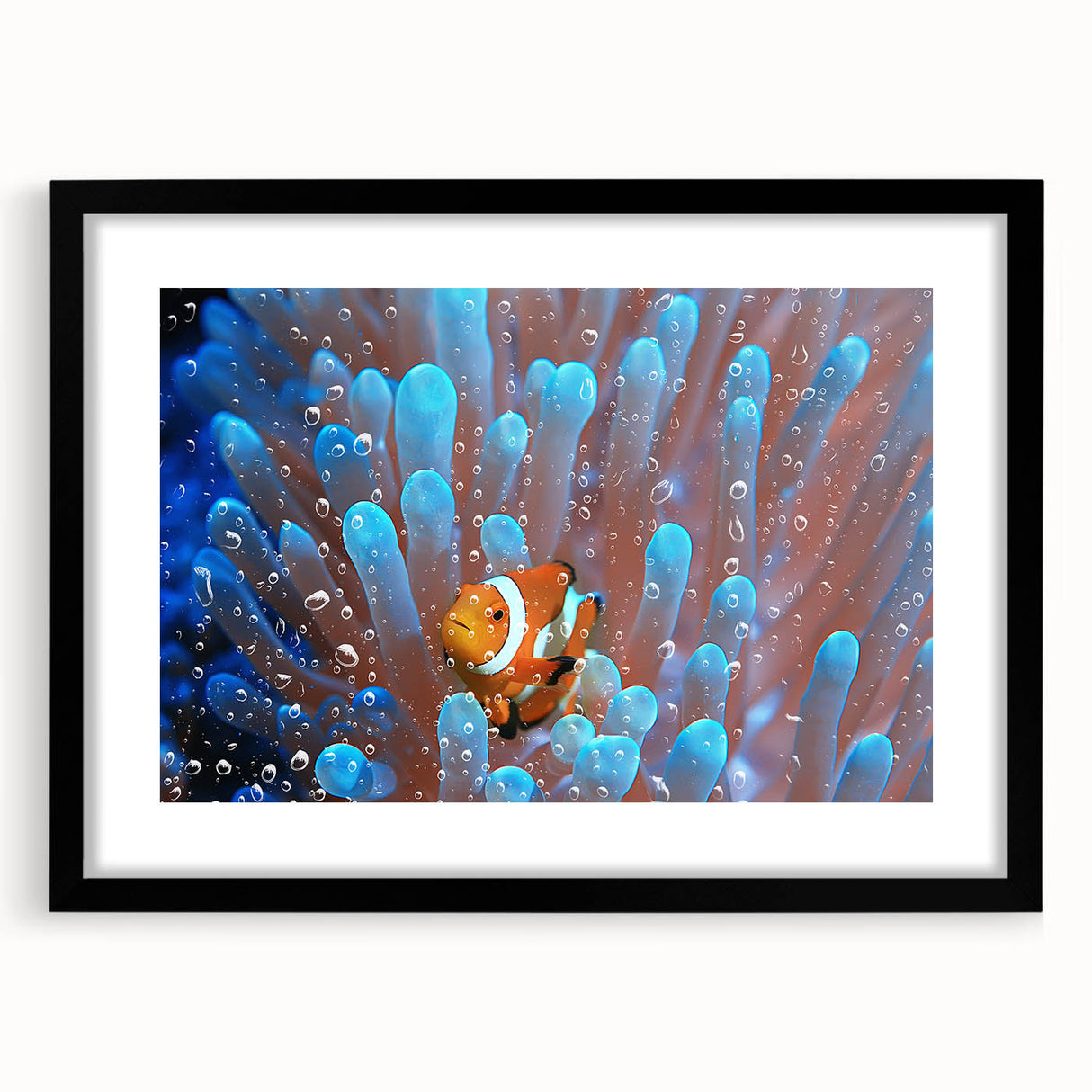 Extra large abstract art print of vibrant Oceania Fiji scenery on textured canvas, framed in black.