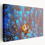 Side view of a stretched canvas featuring a serene Fiji beach landscape in soft blue and sandy hues.