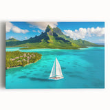 Black and white panoramic view of Bora Bora on stretched canvas, ideal for kitchen wall art.