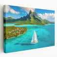 Side view of a stretched canvas featuring a serene Bora Bora landscape, ideal for kitchen wall art.